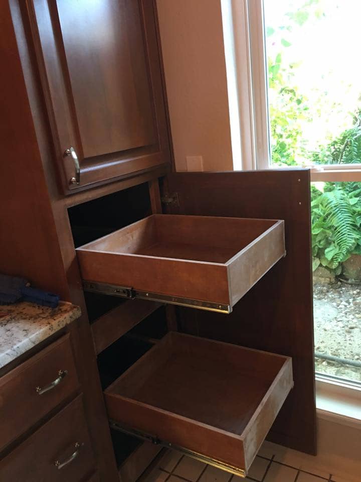 Custom pull-out drawer cabinet with soft-close slides in Corpus Christi