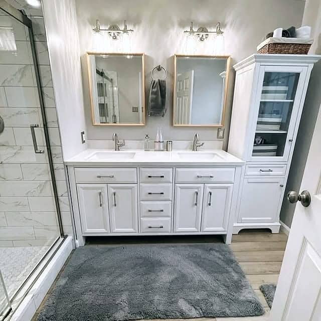 Double vanity bathroom remodel with marble shower in Corpus Christi