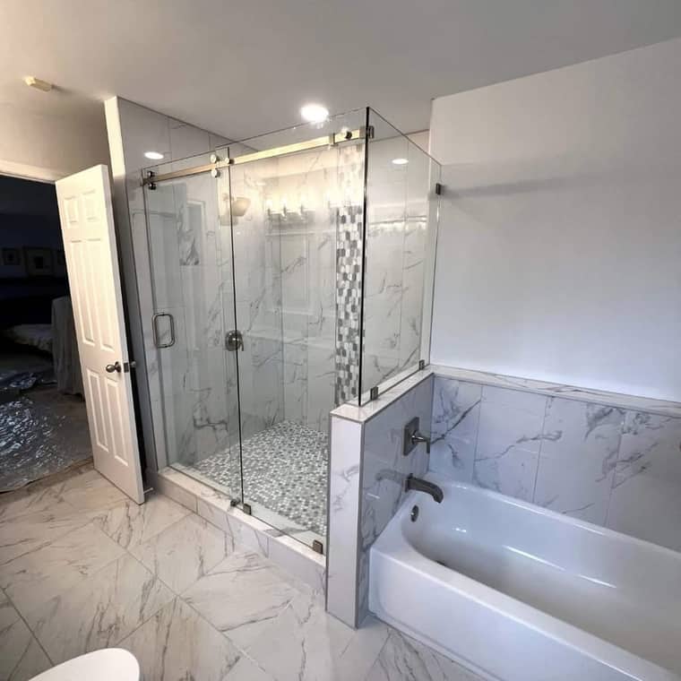 Glass shower enclosure with bathtub remodel in Corpus Christi