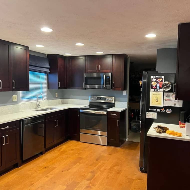 Kitchen renovation with dark wood cabinets in Corpus Christi