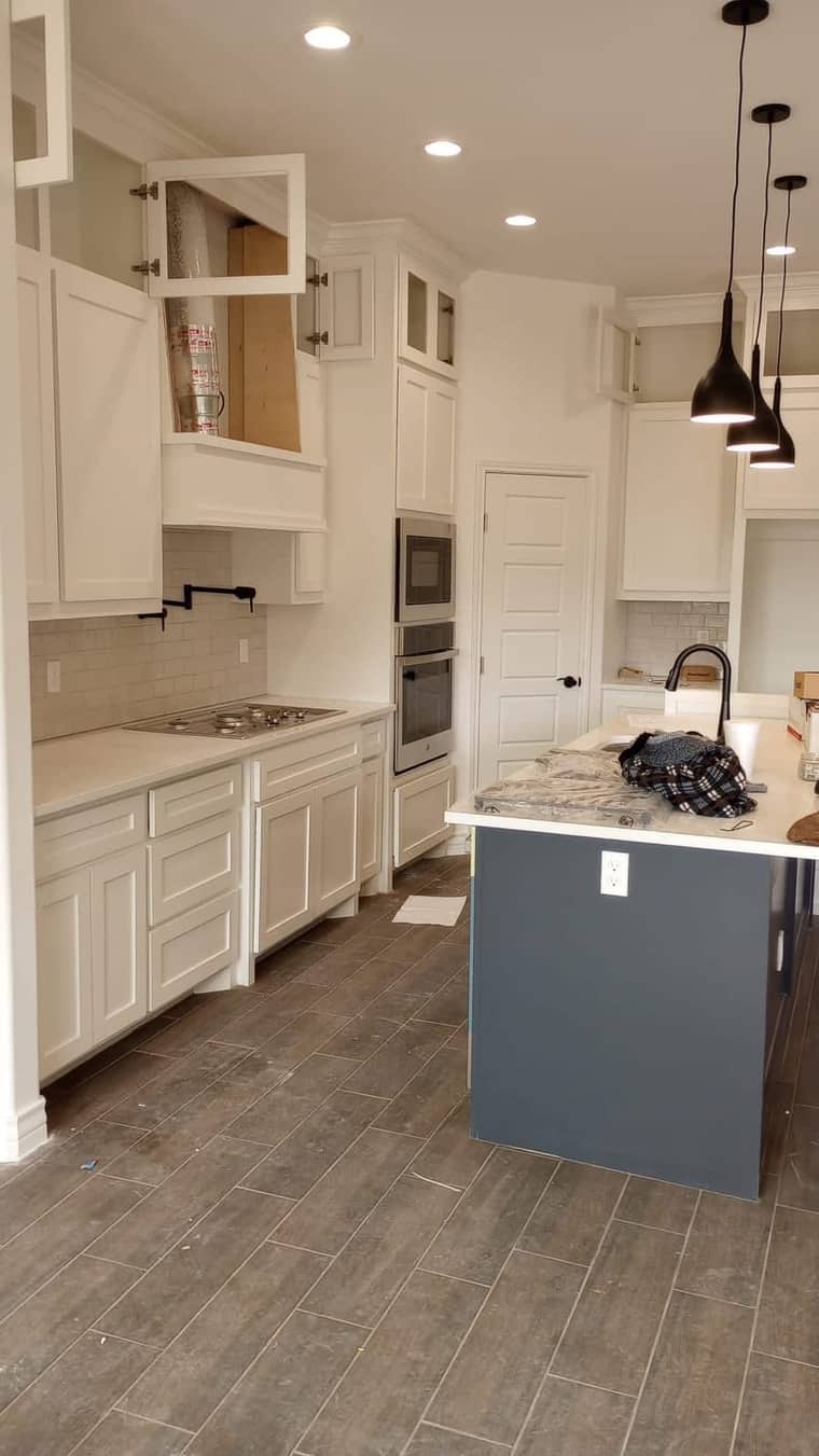Kitchen remodel Corpus Christi — blue island with pendant lights