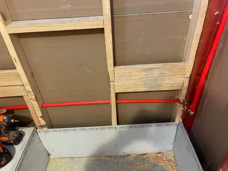 PEX hot water line rough-in with cement board shower pan in Corpus Christi