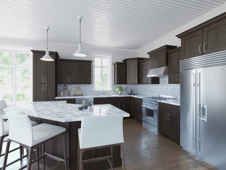 Luxury kitchen remodel with dark cabinets and marble island in Corpus Christi